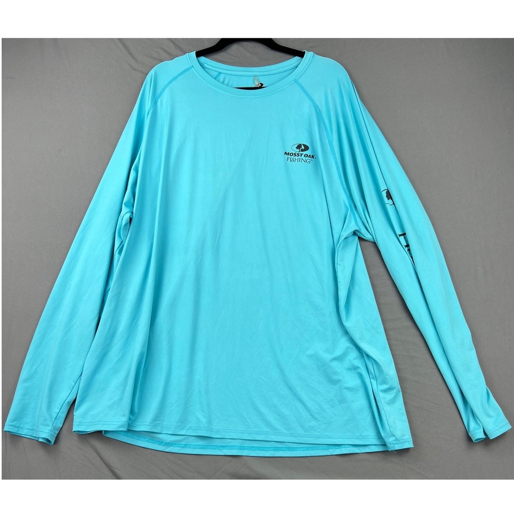 Mossy Oak Fishing Shirt Mens 3XL Blue Long Sleeve Performance Tee Good Stretch